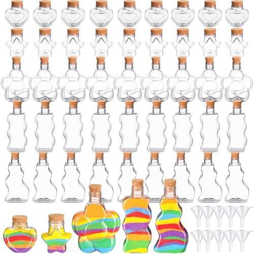 Shappy 50 Pcs Plastic Sand Art Bottles with Cork and Funnels, 5 Styles | Clear Sand Art Containers, Potion Jars for Kids, Craft Collection Bottle for DIY Crafts, Halloween, Christmas, Party Favors