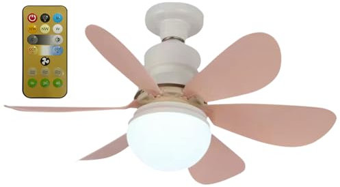 RuiDay Ceiling Fans with Lights and Remote, Socket Fan with LED Light Dimmable, 3 Color 3 Speed Multicolor, Fan Light for Bedroom, Living Room (Pink, A- Remite Control)