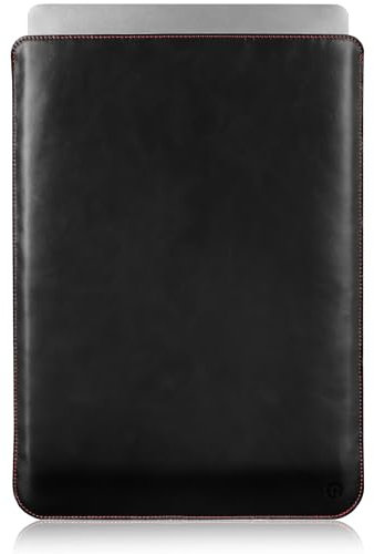 Casemade Real Leather Laptop Sleeve for MacBook Pro & Air Fits 13, 14, 15 & 16 Inch - Genuine Full Grain Leather with Soft Wool Lining (Black, 13-inch-Pro 2016-2023, Air M1/M2/M3)