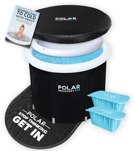 Polar Recovery Tub Bundle / 370L Portable Ice Bath for Cold Water Therapy Training/An Ice BathTub for Athletes - Adult Spa for Ice Baths and Soaking - Outdoor Cold Plunge Tub (Black Bundle)