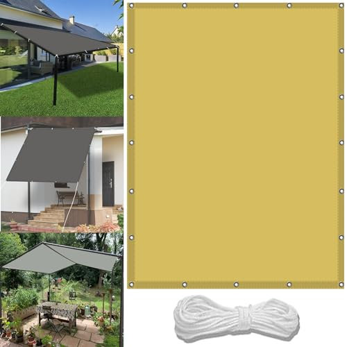 Toldo Exterior Terraza 2.9 x 3.4 m Impermeable Lona De Sombra Resistente al Agua con Ojales y Cuerdas Rayos UV HDPE Toldo Resistente para Camping, Color Crema