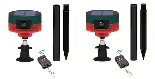 Lancoon 2 Pack Alarme Détecteur de Mouvement Solaire pour l'Extérieur avec Alarme Détecteur de Mouvement 360°129db Sirène Bruyante Lampe Stroboscopique d'Avertissement avec Télécommande pour la Cour
