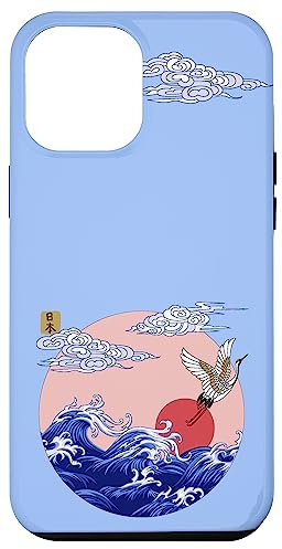 Hülle für iPhone 12 Pro Max Japanische Vintage-Linien-Kranich Die große Welle vor Kanagawa