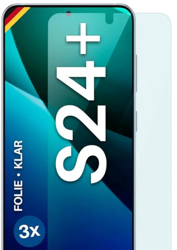 moex für Samsung Galaxy S24 Plus Schutzfolie Displayschutz Folie Ultra-klar HD 0,2 mm kompatibel mit jeder Hülle, Anbringen ohne Blasen, Handyfolie Extra Kratzfest, FlexProtect 3 Stück