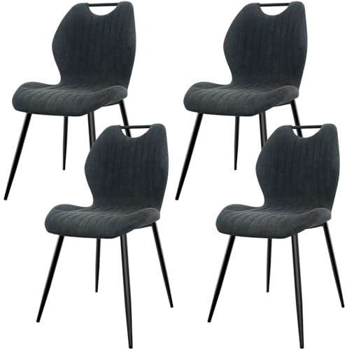 JIJIAN Pack de 4 Sillas de Comedor, Sillas de Cocina, Silla Tapizada, Silla de Salón, Respaldo de Tela y Patas de Metal, Ideal para Comedores, Cocinas y Salones, Gris Oscuro