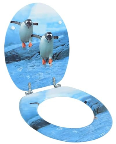 WC-Sitz mit Deckel Family MDF Pinguin-Design Toilettensitz mit Toilettendeckel universal passend für alle gängigen WC-Becken
