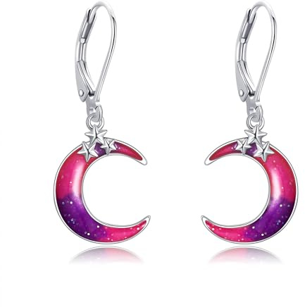 POPLYKE Bunte Mond und Stern Ohrringe 925 Sterling Silber Mond Ohrringe Damen Emaille Ohrringe Mond Schmuck