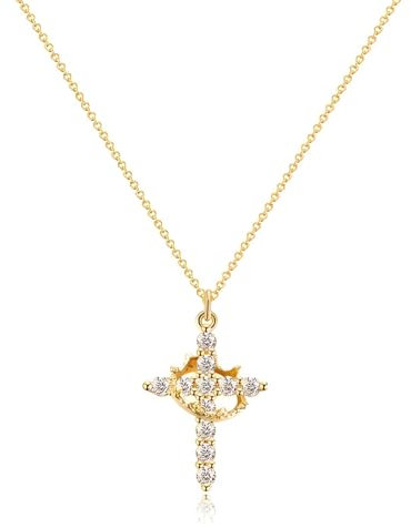 Mrltau 18K Kreuz Kette Damen, Vergoldete Kette mit Zirkonia Anhänger, Goldene Kette Damen, Dainty Kreuz Kette Gold, Elegante Goldkette Frauen, Kreuzkette Gold Damen
