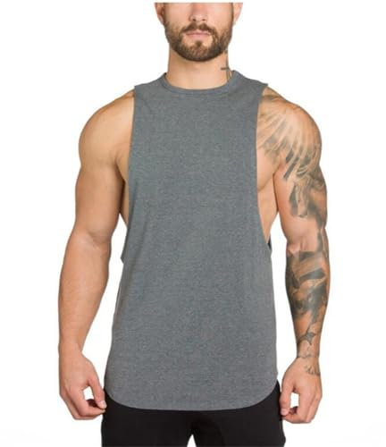 Tankshirt Herren Casual All-Match Kreative Druck Achselshirt Herren Mode Lose Komfortabel Sportshirt Herren Vintage Hip Hop Trend Unterhemd Herren F-Grey2 L