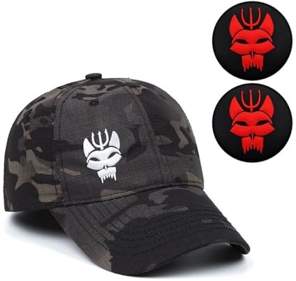 YUSENGMOO Schwarzer Tarnanstrich, Seal Team Baseballkappe, Flexible Fit, Silber-Logo Mützen + 2 Patch (2,L)