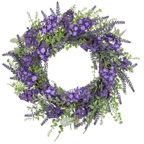 Arborus Künstlicher Lavendel Kranz Kunstblume 50 CM Türkranz Künstlich Wildblumen Frühling Deko Künstliche Blumen Violett Deko Kranz für Tür Wand Tisch im Wohnzimmer Schlafzimmer Badezimmer Büro Hotel