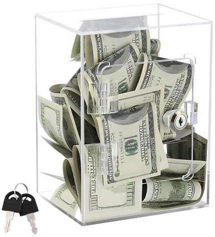 Clear Piggy Bank with Lock - Acrylic Piggy Bank for Adults,Reusable Money Saving Box with Key,Cash Vault Saving Box for Cash Saving Coin Jar Pot Cash Container Box