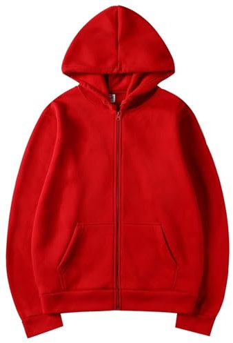Cardigan à capuche pour homme | Sweat à capuche zippé | Vestes en polaire avec cordon de serrage | Sweat à capuche décontracté à manches longues de couleur unie avec poche, Rouge, S