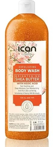 Ican London Shea Butter With Kojic Acid Brightening Exfoliating Body Wash, 1000ml