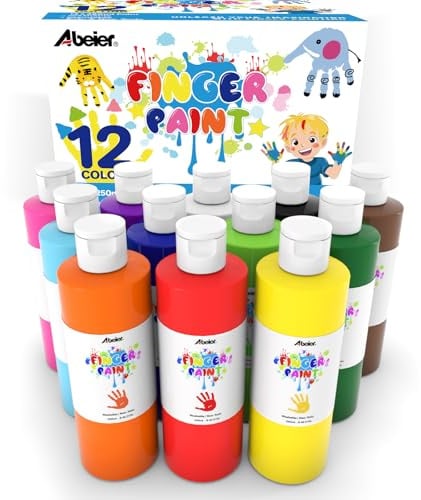 ABEIER Fingerfarben Kinder Ungiftig je 250ml x12, Waschfest Fingermalfarben | Auswaschbar Kind Farbe für Abdrücke,Sicheres Malzubehör für Kindergarten Schule Frühes Lernen, Heimwerken zu Hause