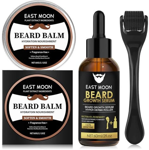 Bartwuchs Kit,Bartwachstum Set mit Bartroller,Bartwuchs Serum Öl/Bartbalsam/Beard Roller,Beard Growth Kit,Stimuliert Schnurrbart und Haarwachstum,Geschenke für Männer Vater