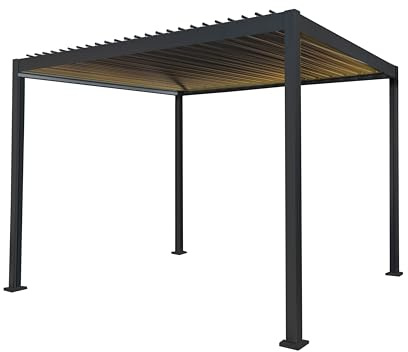 Metal Pergola With LED Lights 3m x 4m Anthracite Grey Adjustable Canopy Roof Powder Coated Aluminium Outdoor Garden Gazebo Sun Rain Shelter Patio Deck Drainage Weather Resistant Tools & Ground Bolts