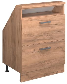 Vicco Dachschrägenschrank Rion, Goldkraft Eiche/Goldkraft Eiche | B60 x T46 cm, mit 2 Schubladen, platzsparend für Dachschrägen