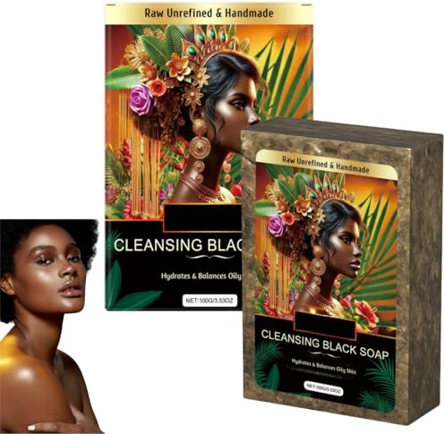 100g African Black Soap Face Body Wash,Natural Soap,Black So-Ap,Hydrates&Balance Oily Skin,Clear Impurities,Lighten Up The Dullness,Anti-Ageing,Handmade,Raw Unrefined,Natural,For All Skin Type