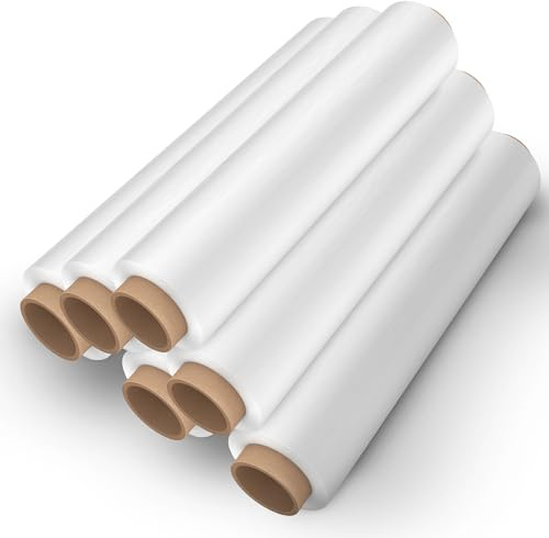 EVOKK Pallet Wrap Cling Film – 23 Microns, 500MM x 250M, Heavy Duty Stretch Film Roll, Moisture & Water Proof, Ideal for Packing, Moving, Wrapping Furniture & Heavy Items (White, Pack of 6)