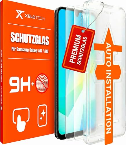 XeloTech Schutzglas für Samsung Galaxy A17/ A16 Aus Panzerglas Extra Hart 9H+ Automatische Ausrichtung, 2 Gläser, Keine weiche Plastik-Folie