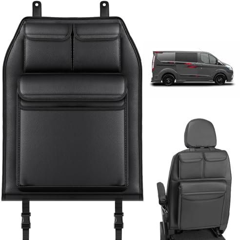 Rückenlehnen Organizer für Ford Transit Custom, Lagerung mit 3 Taschen | Faltbarer Rückenlehnenschutz, Kofferraum Organizer, Einfache Montage für Reisen und täglichen Gebrauch Kunstleder Schwarz
