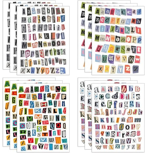 Auroriel 852 Stück Zeitschrift Buchstaben Aufkleber Vintage Scrapbooking Buchstaben Aufkleber Kleine Alphabet Sticker für Scrapbooking Zubehör Journaling Laptop