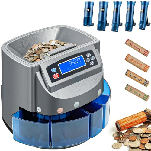 Coin Counter Machine, Coin Sorter Machine with LCD Display, 500 Coins Capacity Automatic Coin Sorter and Wrapper Machine, Change Counter for USD Coin 1￠ 5￠ 10￠ 25￠ $1, Sorts up to 270 Coins/min