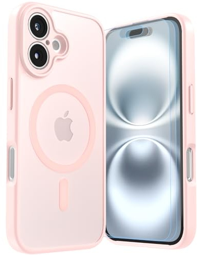 LUNOVATE for iPhone 16 Plus Case, Magnetic 14FT Military Shockproof Protective Cover, Anti-Slip Texture Translucent Matte Phone Case with 2 Screen Protector for iPhone 16 Plus - Pink Matte