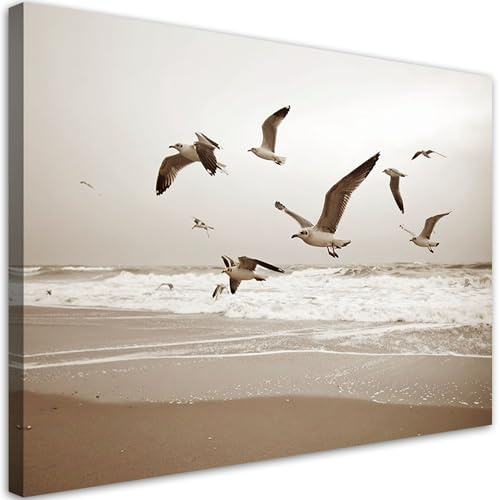 Feeby Bilder - Foto Geschenk - Möwen Vögel Meer Strand Natur - 100x70 1tlg - Leinwandbilder Wohnzimmer - Wandbild über dem Bett - Bild Schlafzimmer - Aesthetic Zimmer Deko - Modern Pictures