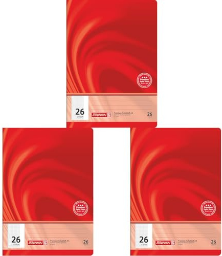 BRUNNEN Schulheft Premium Vivendi | A4, Lineatur 26, 32 Blatt, rot (Packung mit 3)