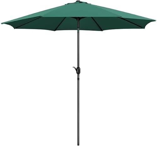 Yaheetech Parasol de Jardin Extérieur 300 cm Parasol à 8 Baleines en Métal Manivelle avec Bouton-poussoir Protection Solaire pour Terrasse Jardin Plage Piscine Balcon Vert Foncé
