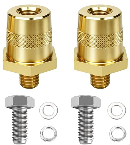 1 Pair Battery Pole Adapter, M8 Brass Positive Negative Terminals | Car Battery Post Charging Extender with Screws & Washers, High Conductivity Side Terminal Connectors for Truck, Yacht, Motor
