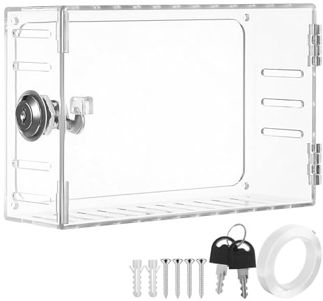 POPETPOP Wall Mounted Thermostat Lock Box with Key and Screws Plastic Protective Cover for Nest, Hive Boiler Thermostat Control Panels