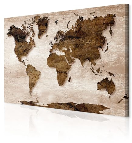 decomonkey Wandbilder Weltkarte 120x80 cm XXL 1 Teilig Leinwandbilder | Strukturleinwand, Holzkeilrahmen, Bild auf Leinwand, Kunstdruck, Wanddeko, Wohnzimmer, Wanddekoration, Welt Karte, Landkarte