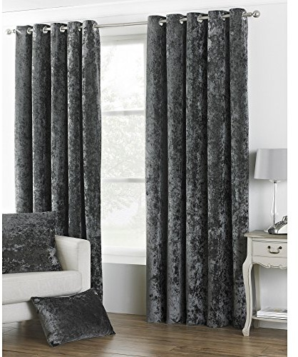 Paoletti Verona CRUSHED VELVET Eyelet Curtains, 46 x 72 (117 x 183 cm), Pewter Grey