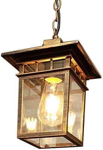 Retro Außen/Innen Hängeleuchte Bronze Pendellampe Wasserdichter IP23 Aluminium/Glas Höhenverstellbar E27 Pendellampe Flur Pavillon Villa Grape Rack Balkon Dekorative Hängelampe 18.5 * 23cm…