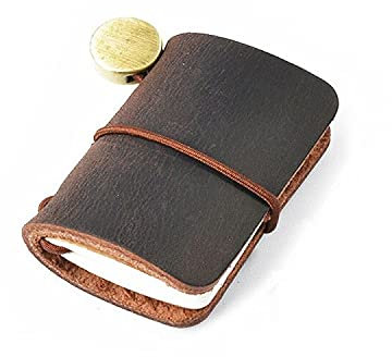 Jurxy Kleines Leder-Reisenden-Notizbuch Nachfüllbares Journal Miniaturnotizbuch für Doll Jahrgang Mini Size Reisende Notizbuch 4,8 cm x 3,2 cm - Dunkelbraun