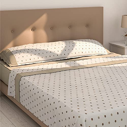 Don Descanso -Maia Laken- und Kissenbezugsset, flaches Blatt, Spannbetttuch und Kissenbezug für 105cm Bett. (Erhältlich in verschiedenen Größen und Farben) Beigefarbener Gepunktete Punkte