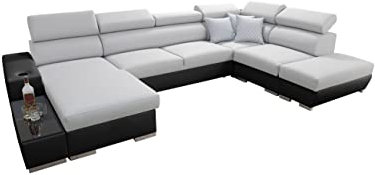 All4All Ecksofa mit Schlaffunktion Picanto 358 cm x 227 cm - Wohnlandschaft U-Form - Sofa mit Bettkasten - XXL Sofa - Groß - Gewebe mit Kunstleder - Linke Seite - Grau/Schwarz- Modern 26