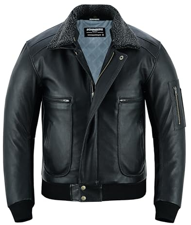 Bohmberg Herren Lederjacke Spitfire Pilotenjacke Bomber Flying Jacket Winterjacke Fliegerjacke - XL