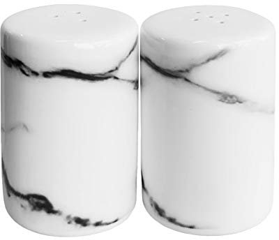 Sizikato Lot de 2 salières et poivriers en céramique Motif rayures marbre