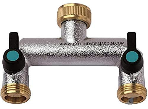 Suinga Robinet double Sortie 3/4. Entrée Femelle 3/4.Vanne 2 Voies.Laiton.Raccord Plomberie.pour Tuyau Arrosage, Robinet Cuve 1000L, Distributeur Eau, Raccord Tuyau d'Arrosage