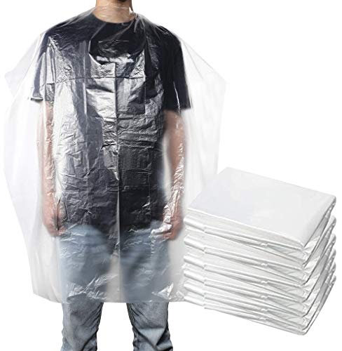 JIAHG 100pcs Cape de Salon de Coiffure Jetable Transparent - Peignoir Plastique Imperméable Multifonction pour Coupe et Teinture de Cheveux