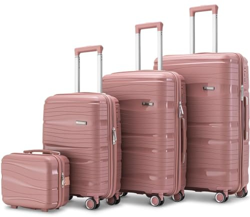 Skycases Travel One Kofferset 4-teilig – Rosa – Hartschalen Trolley-Set 32/60/98L, Zahlenschloss & 360° Rollen
