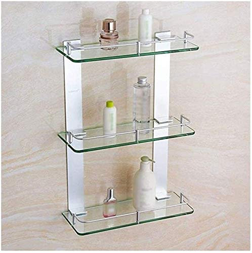 GDFEH Estante de cristal para baño de 3 niveles, de aluminio, para montar en la pared, tamaño de 250 mm