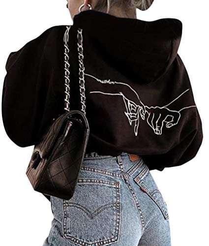 Onsoyours Damen Schmetterling Pulli Sweatshirts Hoodie Sport Langarm Kapuzenpullover Mode Bequem Casual Pulli Mit Kordel Und Taschen A Schwarz XS