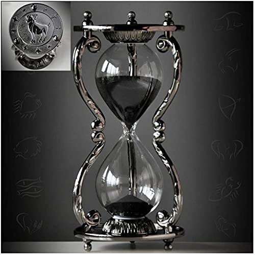 Schwarz Antike Sanduhr - 30 Minuten Vintage Metall Sanduhr Timer 12 Sternbildern Sand Uhr Zeitmesser Glas Timer Für Zuhause,Schreibtisch,Bürodekoration Handwerk Kreatives Geschenk Aries