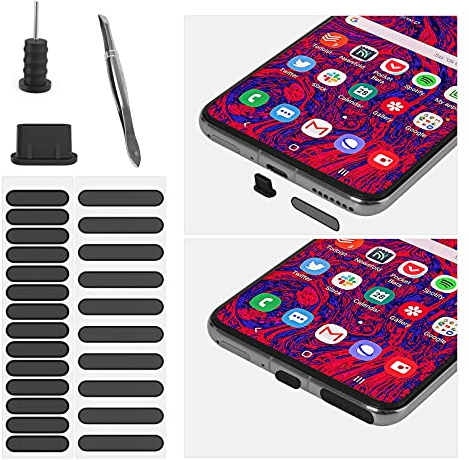 Anti-Staub-Set für iPhone 17e, 17, Air, 16E, 16, 15 Plus Pro Max, 5 x USB-C-Typ-C, 5 x Kopfhöreranschluss, 2 x Lautsprecher-Netzstoff, staubdichter Aufkleber, Samsung Galaxy S26, S25-S20, staubdichtes