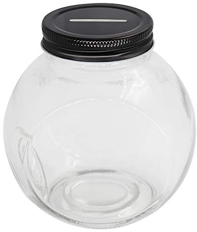 Mczxon Tirelire cochon en verre transparent avec couvercle à fente noir, bien dimensionnée, deux méthodes de placement pour les adultes, les adolescents, les enfants, les filles et les garçons